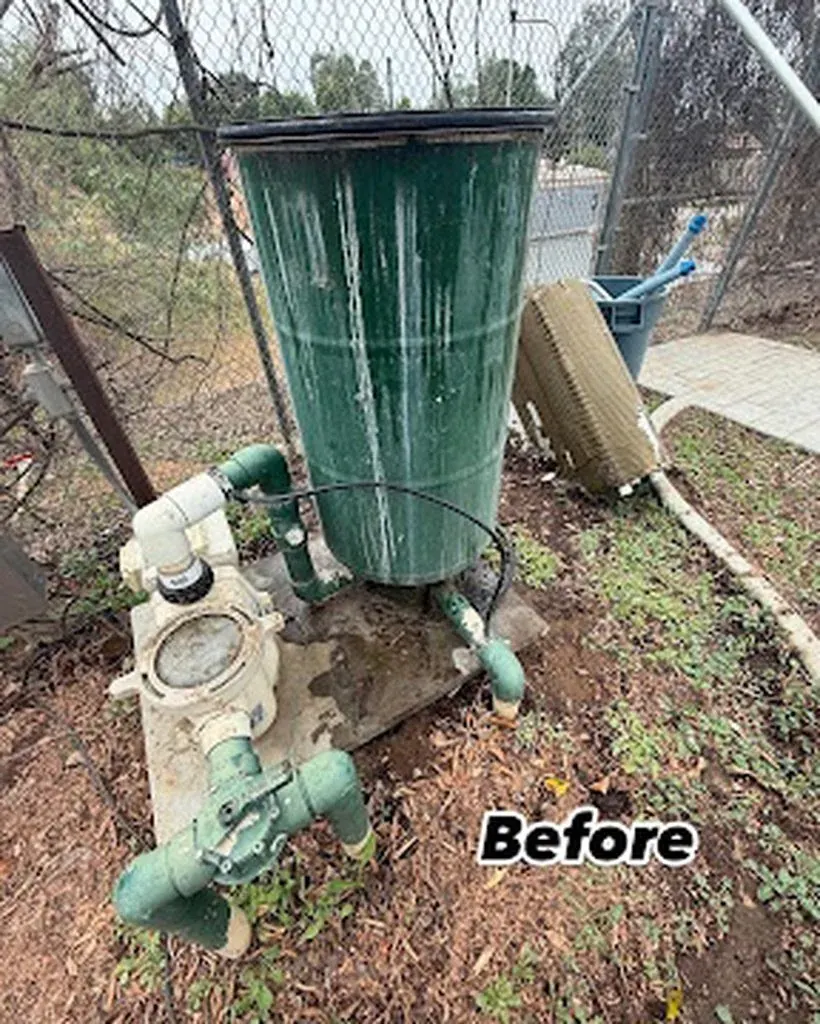 Old corroded pool filter before replacement — Riverside CA pool repair